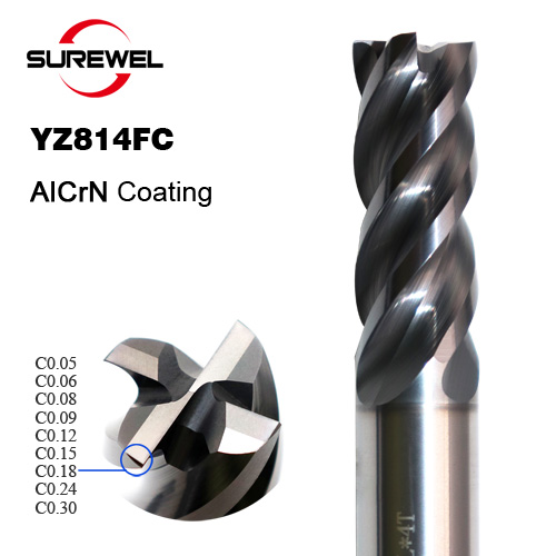 4-Flute tungsten carbide end mill for machining stainless steel  with C angle coating